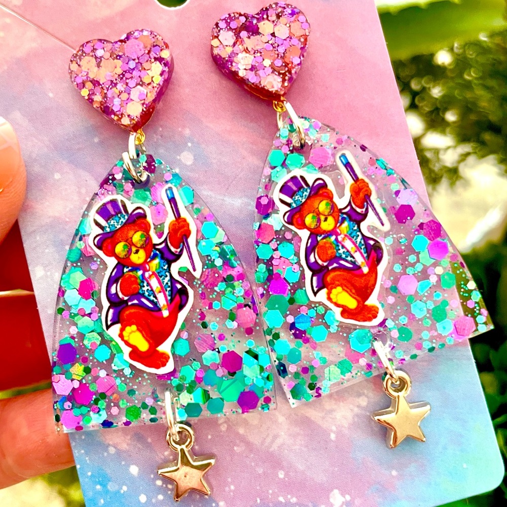 Vintage Hollywood Bear Acrylic Earrings